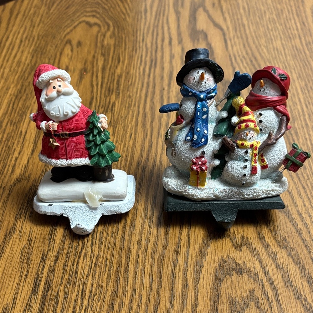 Festive Santa and Snowmen Christmas stocking holders